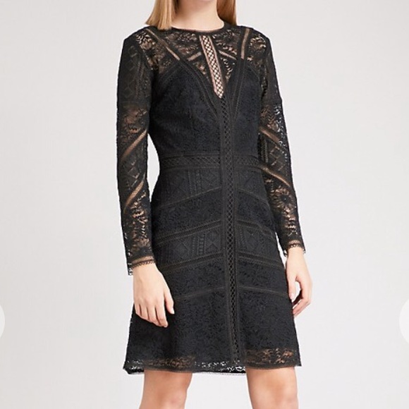 NWT $415 The Kooples Black Lace Long Sleeve Dress SZ Small - Picture 1 of 8